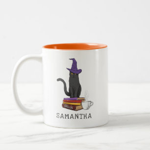 Halloween Cat Books Potion and Spells Personalized Two-Tone Coffee Mug