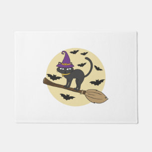 Halloween Cat Broom Doormat