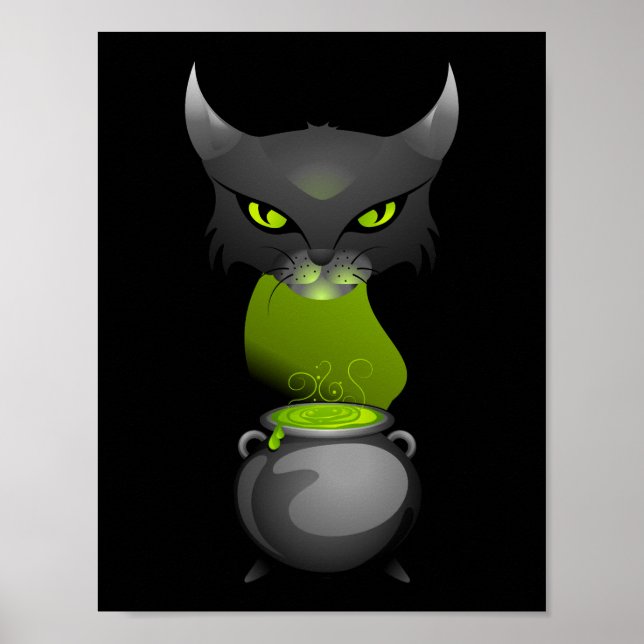 Halloween Cat Cauldron With Green Steam Poster (Front)