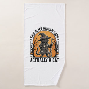 Halloween Cat Costume Funny Vintage Witch Cat Shir Bath Towel