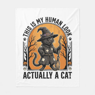 Halloween Cat Costume Funny Vintage Witch Cat Shir Fleece Blanket