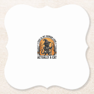 Halloween Cat Costume Funny Vintage Witch Cat Shir Paper Coaster
