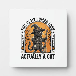 Halloween Cat Costume Funny Vintage Witch Cat Shir Plaque