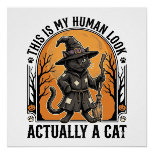 Halloween Cat Costume Funny Vintage Witch Cat Shir Poster