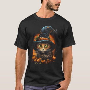 Halloween Cat Costume Witch Hat Pumpkin October 31 T-Shirt
