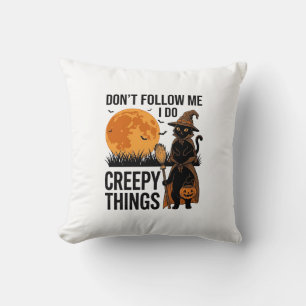 Halloween Cat Creepy Things Funny Witch_1 Throw Pillow