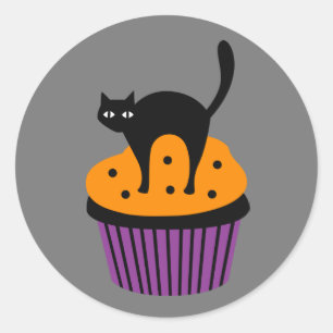 Halloween cat cupcake classic round sticker