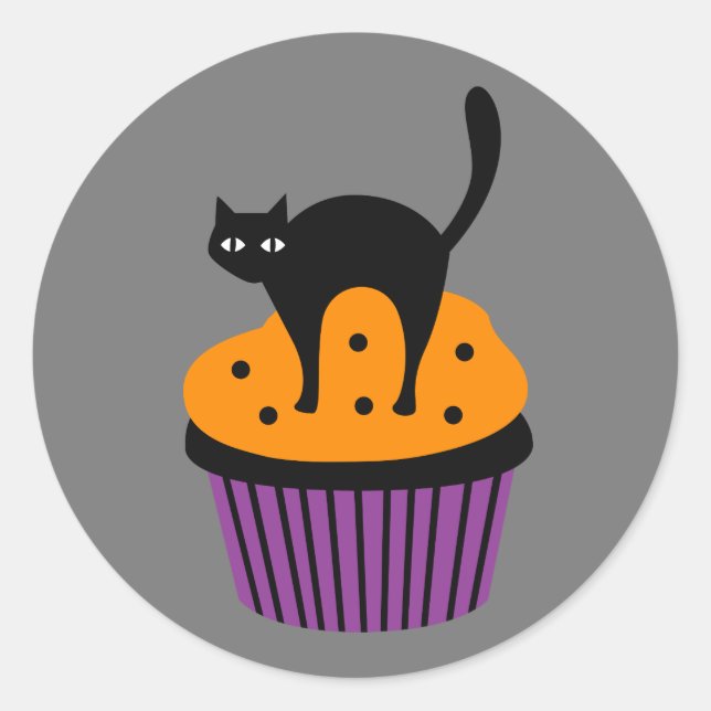Halloween cat cupcake classic round sticker (Front)