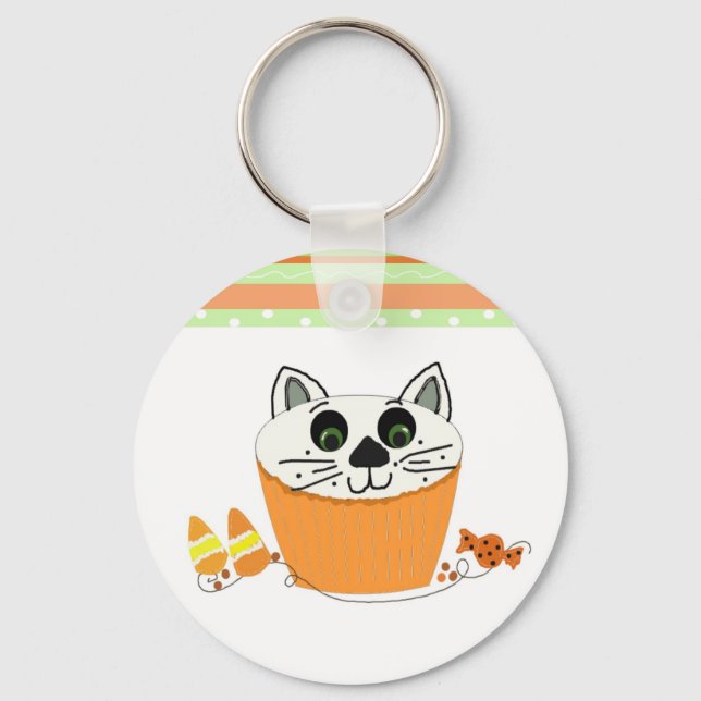 Halloween Cat Cupcake Keychain (Front)