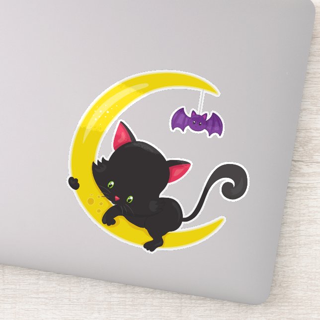Halloween Cat, Cute Cat, Black Cat, Moon, Bat (Detail)