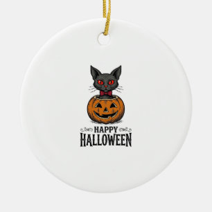 Halloween Cat Cute Pumpkin Vintage Spooky_1 Ceramic Ornament