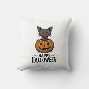 Halloween Cat Cute Pumpkin Vintage Spooky_1 Throw Pillow