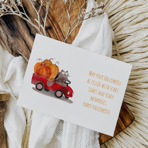Halloween Cat Delivering Orange Pumpkin Postcard