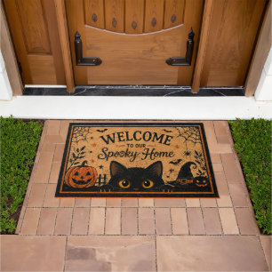 Halloween Cat Doormat, Spooky Black Cat Welcome Doormat