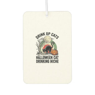 Halloween Cat Drinking Vintage Moon Party Shirt_1 Air Freshener