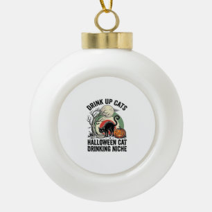 Halloween Cat Drinking Vintage Moon Party Shirt_1 Ceramic Ball Christmas Ornament