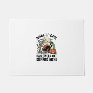 Halloween Cat Drinking Vintage Moon Party Shirt_1 Doormat