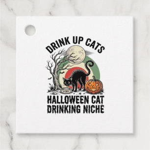 Halloween Cat Drinking Vintage Moon Party Shirt_1 Favour Tags