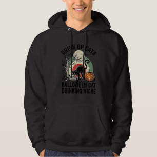 Halloween Cat Drinking Vintage Moon Party Shirt_1 Hoodie
