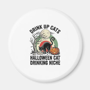 Halloween Cat Drinking Vintage Moon Party Shirt_1 Magnet