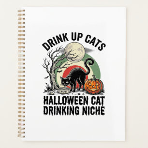 Halloween Cat Drinking Vintage Moon Party Shirt_1 Planner