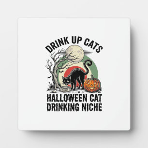 Halloween Cat Drinking Vintage Moon Party Shirt_1 Plaque