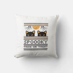 Halloween-Cat Eyes Spooky Trick or Treat Trendy Gr Throw Pillow
