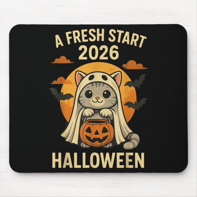 Halloween Cat Ghost Graphic - Fresh Start 2026  Mouse Pad (Front)