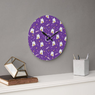 Halloween Cat Ghost Large Clock