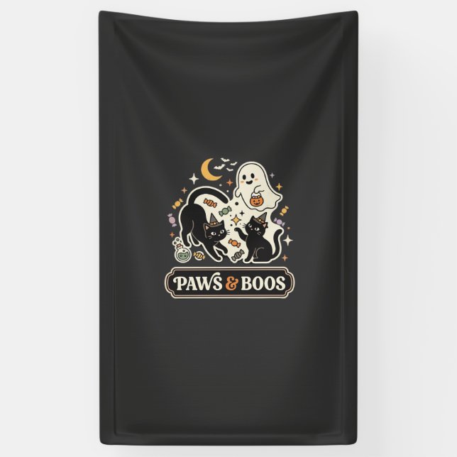 Halloween Cat Ghost Magic Banner (Vertical)