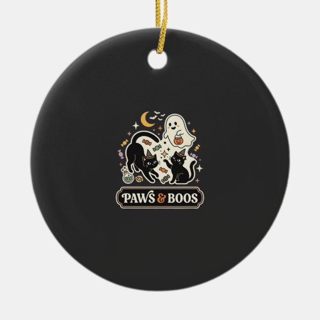 Halloween Cat Ghost Magic Ceramic Ornament (Front)
