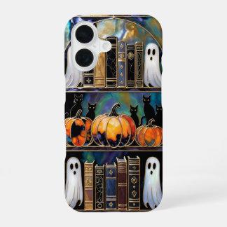 Halloween Cat Ghost Phone Case Bookshelf Pumpkin