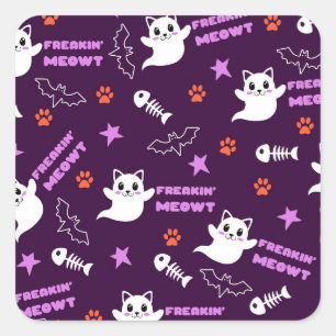 Halloween Cat Ghost Square Sticker