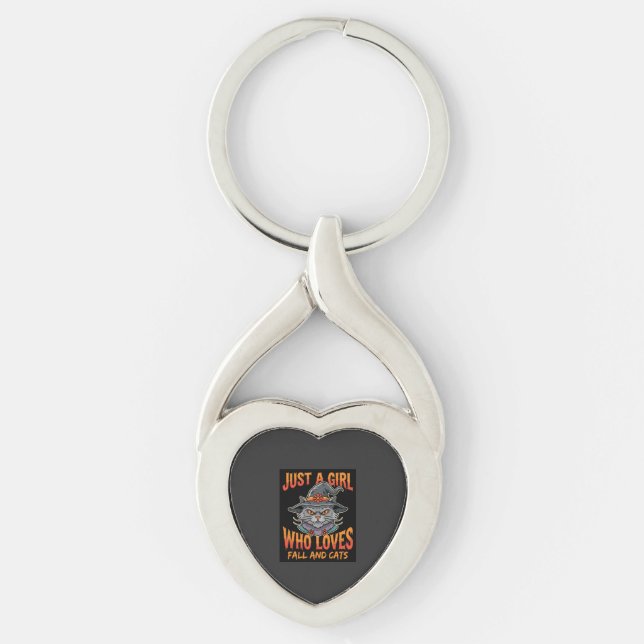 Halloween Cat Girl Witch Hat Fall Design Keychain (Front)