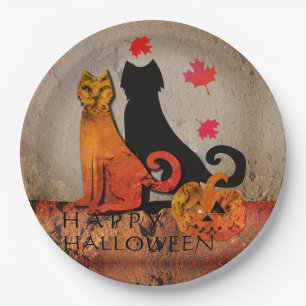 Halloween Cat Greeting Paper Plate
