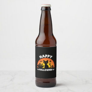 Halloween Cat Happy Halloween Birthday Beer Bottle Label