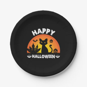 Halloween Cat Happy Halloween Birthday Paper Plate