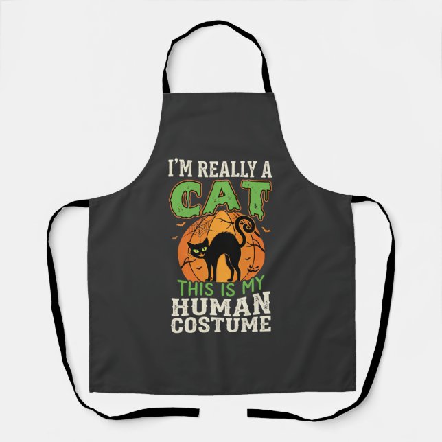 Halloween Cat Human Costume Funny Design Apron (Front)