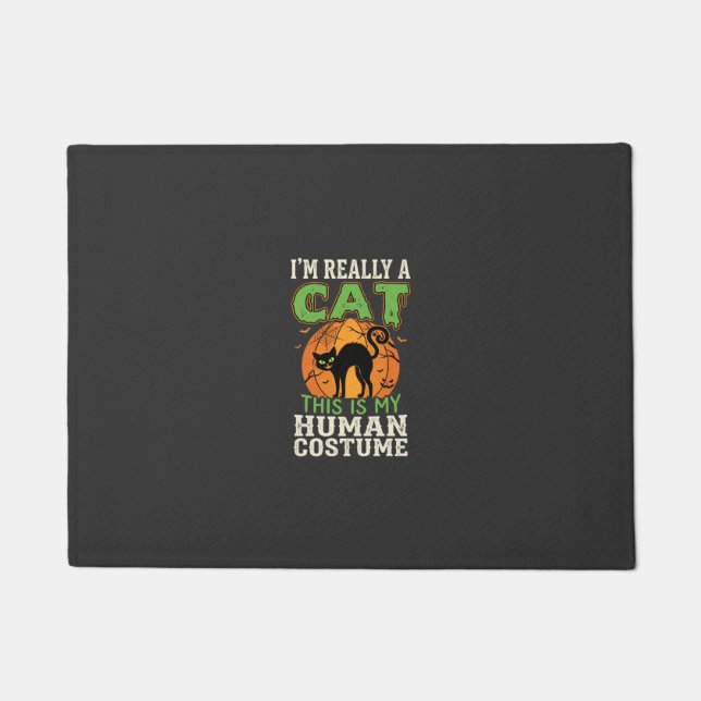 Halloween Cat Human Costume Funny Design Doormat (Front)