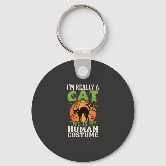 Halloween Cat Human Costume Funny Design Keychain (Front)