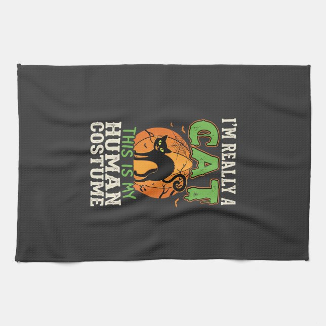 Halloween Cat Human Costume Funny Design Kitchen Towel (Horizontal)