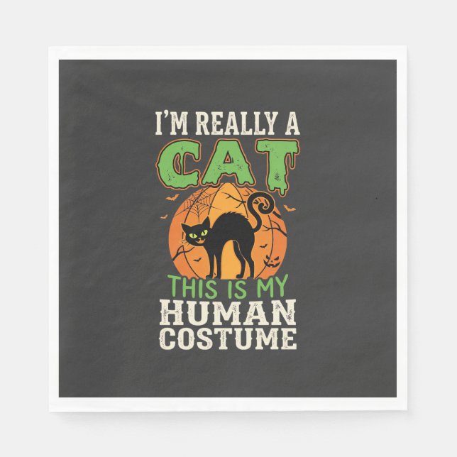 Halloween Cat Human Costume Funny Design Napkin (Front)