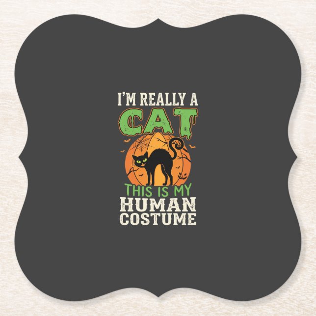 Halloween Cat Human Costume Funny Design Paper Coaster (Front)