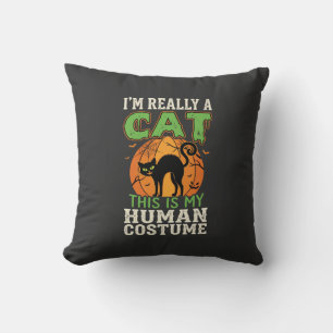 Halloween Cat Human Costume Funny Design Throw Pillow