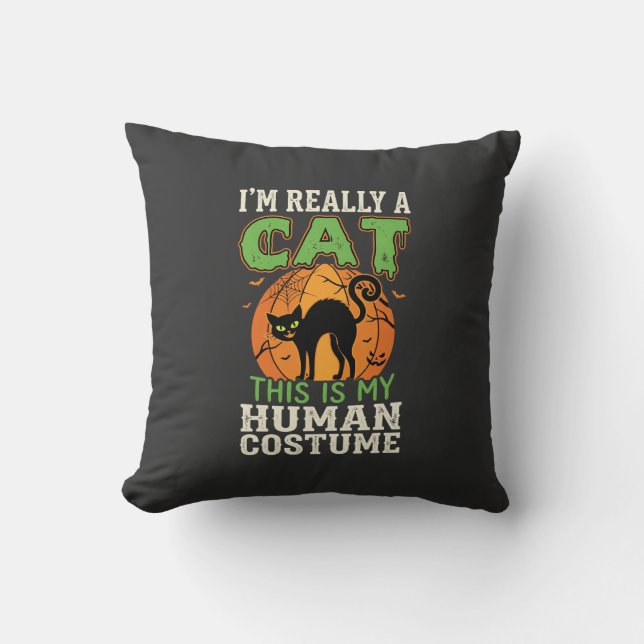 Halloween Cat Human Costume Funny Design Throw Pillow (Front)