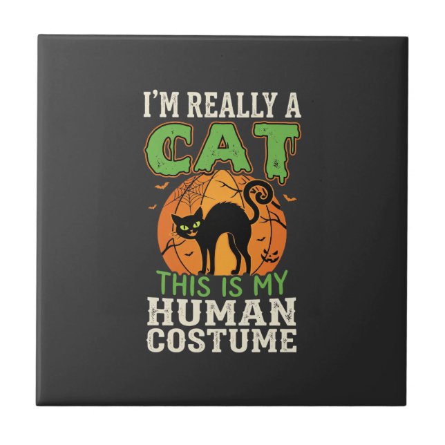 Halloween Cat Human Costume Funny Design Tile (Front)
