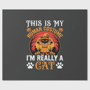 Halloween Cat Human Costume Vintage Graphic Wrapping Paper