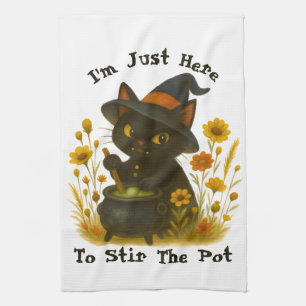 Halloween Cat - I’m Just Here to Stir the Pot Kitchen Towel