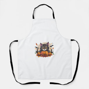 Halloween Cat illustration with pumpkins Apron