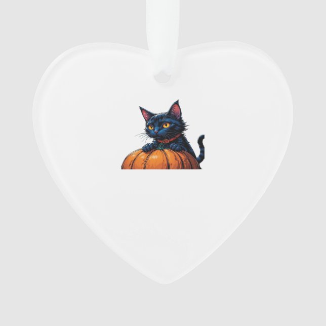 Halloween Cat in Enchanted Pumpkin Patch Classic T Ornament (Front)
